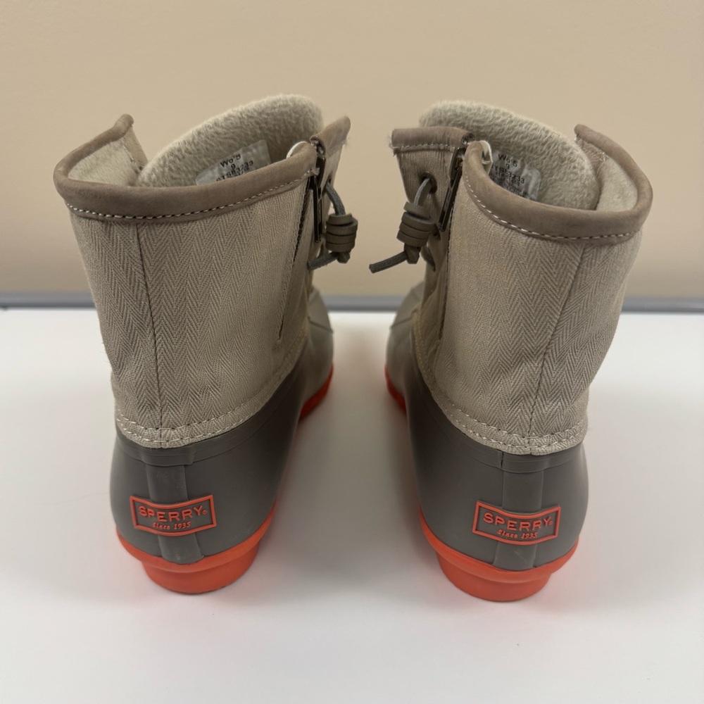 Sperry Top Sider Saltwater Taupe Coral Pop Duck Boots - Picture 3 of 6